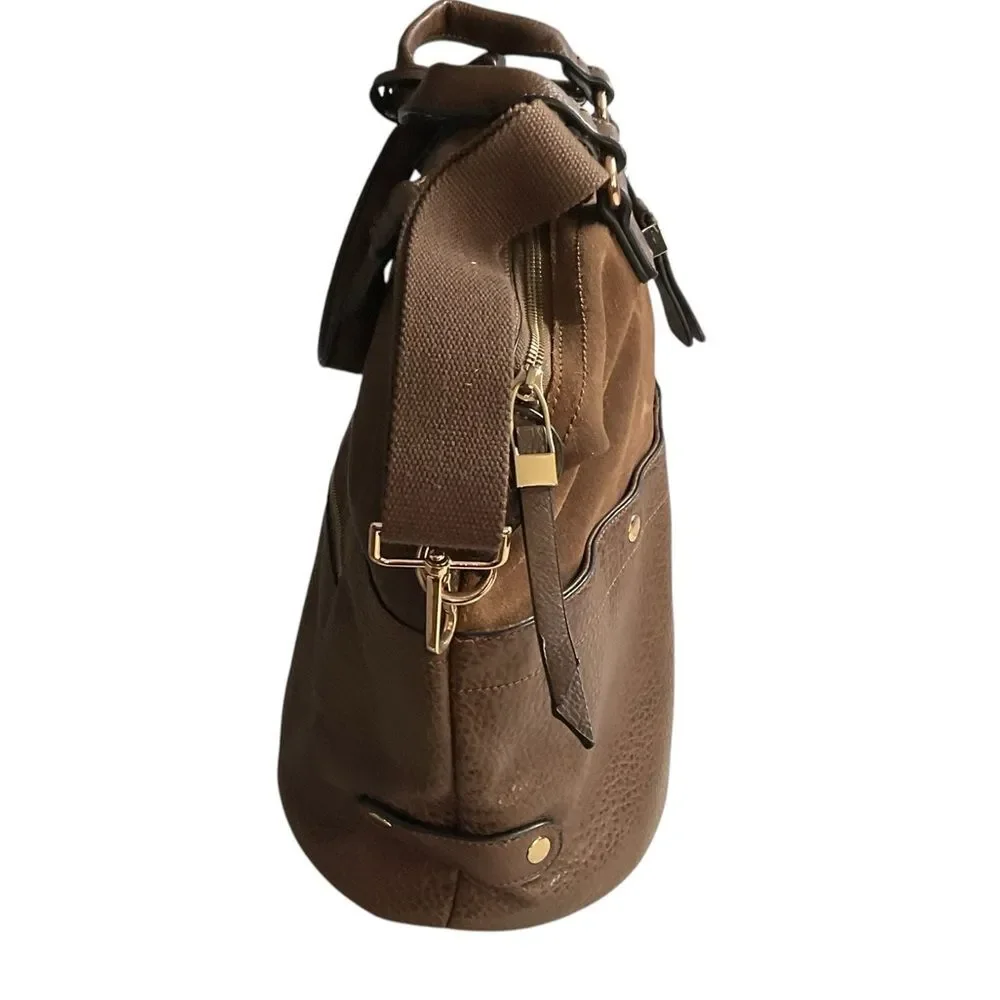 Unbranded Mixed Material Brown Satchel Handbag Detachable Strap Crossbody Bag